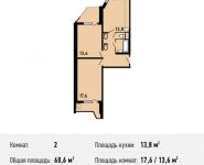 2-комнатная квартира площадью 60.6 кв.м, Вертолётчиков ул, 11 | цена 6 941 730 руб. | www.metrprice.ru