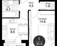 1-комнатная квартира площадью 35.6 кв.м, Дмитровское шоссе, д. 107 | цена 7 675 374 руб. | www.metrprice.ru