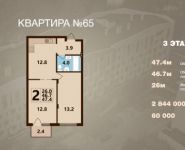 2-комнатная квартира площадью 47.4 кв.м, ТИЗ ГУВД Коробово территория, д.1 | цена 2 844 000 руб. | www.metrprice.ru