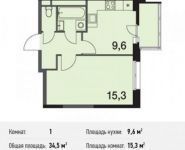 1-комнатная квартира площадью 34.5 кв.м в ЖК "Поколение",  | цена 5 316 450 руб. | www.metrprice.ru