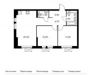 2-комнатная квартира площадью 59.8 кв.м,  | цена 7 845 760 руб. | www.metrprice.ru