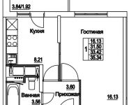 1-комнатная квартира площадью 35.34 кв.м, улица Муравская 2-я, д.25 | цена 4 432 606 руб. | www.metrprice.ru