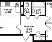 3-комнатная квартира площадью 57.05 кв.м, д.1 | цена 6 800 360 руб. | www.metrprice.ru