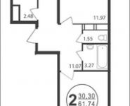 2-комнатная квартира площадью 61.74 кв.м, Гагарина ул, 60 | цена 3 139 479 руб. | www.metrprice.ru