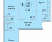 3-комнатная квартира площадью 87.94 кв.м, Садовая, 3, корп.1Б | цена 4 963 333 руб. | www.metrprice.ru