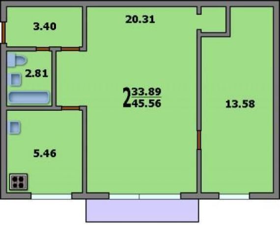 2-комнатная квартира i-515/5м: планировка вариант c: 45.6/33.