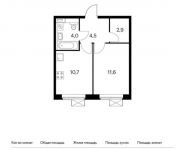 1-комнатная квартира площадью 33.7 кв.м,  | цена 4 414 700 руб. | www.metrprice.ru