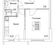 1-комнатная квартира площадью 37.66 кв.м, 2-я Муравская | цена 5 606 881 руб. | www.metrprice.ru