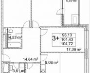 3-комнатная квартира площадью 103.18 кв.м, Лазоревый пр., 3 | цена 23 071 460 руб. | www.metrprice.ru