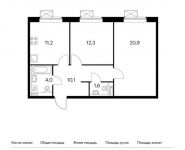 2-комнатная квартира площадью 60.1 кв.м,  | цена 6 160 250 руб. | www.metrprice.ru