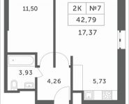 2-комнатная квартира площадью 42.79 кв.м, Мякининское шоссе, 4 | цена 5 104 847 руб. | www.metrprice.ru