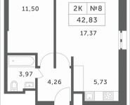 2-комнатная квартира площадью 42.83 кв.м, Мякининское шоссе, 4 | цена 5 045 374 руб. | www.metrprice.ru