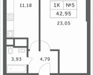 1-комнатная квартира площадью 42.95 кв.м, Мякининское шоссе, 4 | цена 4 672 960 руб. | www.metrprice.ru