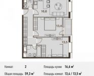 2-комнатная квартира площадью 59.3 кв.м, Ясеневая ул., 14С8 | цена 7 792 020 руб. | www.metrprice.ru