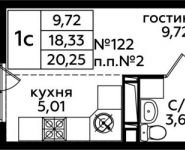 1-комнатная квартира площадью 20.25 кв.м, д.1 | цена 3 085 087 руб. | www.metrprice.ru
