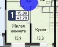 1-комнатная квартира площадью 43.7 кв.м, Некрасова ул., 22 | цена 3 057 033 руб. | www.metrprice.ru