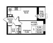 1-комнатная квартира площадью 33.87 кв.м, 4-я Ватутинская улица, вл6 | цена 4 420 035 руб. | www.metrprice.ru