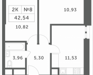 2-комнатная квартира площадью 42.54 кв.м, Мякининское шоссе, 4 | цена 5 066 514 руб. | www.metrprice.ru