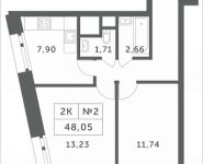 2-комнатная квартира площадью 48.05 кв.м, Мякининское шоссе, 4 | цена 5 107 715 руб. | www.metrprice.ru