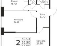 2-комнатная квартира площадью 56.5 кв.м, Косинское шоссе, д.1 | цена 3 757 250 руб. | www.metrprice.ru