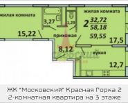 2-комнатная квартира площадью 59.55 кв.м, Садовая, 3, корп.1А | цена 3 687 522 руб. | www.metrprice.ru