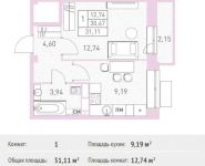 1-комнатная квартира площадью 31.11 кв.м, Калинина ул, 8 | цена 3 390 990 руб. | www.metrprice.ru