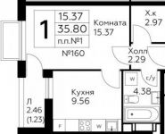 1-комнатная квартира площадью 35.8 кв.м в ЖК "Южное Бунино", Старокрымская улица, 13с1 | цена 3 118 810 руб. | www.metrprice.ru