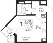 1-комнатная квартира площадью 32.6 кв.м, Косинское шоссе, д.1 | цена 2 516 720 руб. | www.metrprice.ru