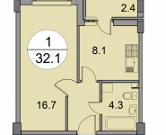 1-комнатная квартира площадью 32.1 кв.м, ул. Чехова, 6 | цена 1 653 150 руб. | www.metrprice.ru