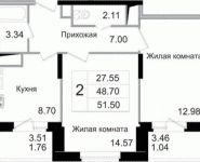 2-комнатная квартира площадью 51.79 кв.м, Щелково платф, 1 | цена 3 573 510 руб. | www.metrprice.ru