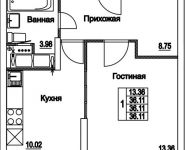 1-комнатная квартира площадью 36.11 кв.м, улица Муравская 2-я, д.25 | цена 4 346 026 руб. | www.metrprice.ru