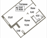 1-комнатная квартира площадью 50.63 кв.м, Татьянин Парк, корп.25 | цена 6 422 415 руб. | www.metrprice.ru