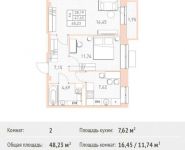 2-комнатная квартира площадью 48.23 кв.м, Калинина ул, 8 | цена 4 220 125 руб. | www.metrprice.ru
