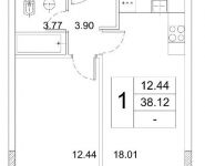 1-комнатная квартира площадью 38.12 кв.м,  | цена 9 854 477 руб. | www.metrprice.ru