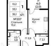 1-комнатная квартира площадью 35.1 кв.м, ул Лесная, д. 8 | цена 4 959 630 руб. | www.metrprice.ru
