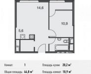 1-комнатная квартира площадью 44.8 кв.м в Апартаменты "Волга", Спасская Большая ул., 4С1 | цена 13 708 800 руб. | www.metrprice.ru