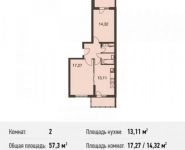 2-комнатная квартира площадью 57.3 кв.м в ЖК «Позитив»,  | цена 5 485 444 руб. | www.metrprice.ru