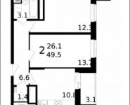 2-комнатная квартира площадью 49 кв.м, Колпакова ул., 44 | цена 4 058 753 руб. | www.metrprice.ru