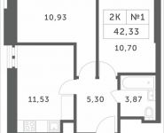 2-комнатная квартира площадью 42.33 кв.м, Раздоры, корп.2 | цена 3 674 244 руб. | www.metrprice.ru