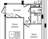 2-комнатная квартира площадью 54.4 кв.м, Просвещения, 12 | цена 2 952 000 руб. | www.metrprice.ru