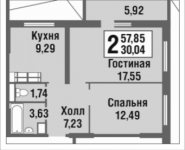 2-комнатная квартира площадью 57.85 кв.м, Татьянин Парк, 14 | цена 6 942 954 руб. | www.metrprice.ru