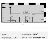 3-комнатная квартира площадью 94.3 кв.м, Берзарина ул., 28 | цена 17 916 758 руб. | www.metrprice.ru