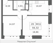 2-комнатная квартира площадью 56.32 кв.м, Мякининское шоссе, 4 | цена 6 014 976 руб. | www.metrprice.ru
