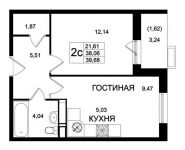 2-комнатная квартира площадью 39.89 кв.м, д.1 | цена 4 521 531 руб. | www.metrprice.ru