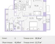1-комнатная квартира площадью 42.49 кв.м, Калинина ул, 8 | цена 4 461 450 руб. | www.metrprice.ru