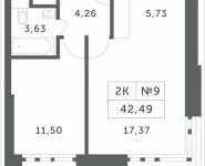 2-комнатная квартира площадью 42.49 кв.м, Мякининское шоссе, 4 | цена 5 406 002 руб. | www.metrprice.ru