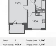 1-комнатная квартира площадью 35.8 кв.м,  | цена 2 455 194 руб. | www.metrprice.ru