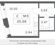 1-комнатная квартира площадью 25.06 кв.м, Раздоры, корп.1 | цена 2 318 050 руб. | www.metrprice.ru