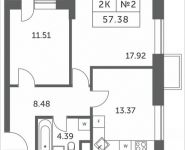 2-комнатная квартира площадью 57.38 кв.м, Мякининское шоссе, 4 | цена 5 389 703 руб. | www.metrprice.ru