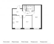 2-комнатная квартира площадью 59.7 кв.м, Александры Монаховой ул, 90к4 | цена 8 107 260 руб. | www.metrprice.ru